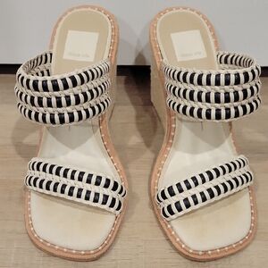 Dolce Vita Black and Cream Striped Wedges